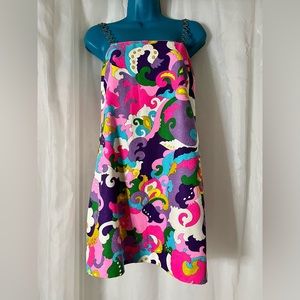 Shareen Again Vintage Chain Strap Dress with Bold Psychedelic Paisley Fabric
